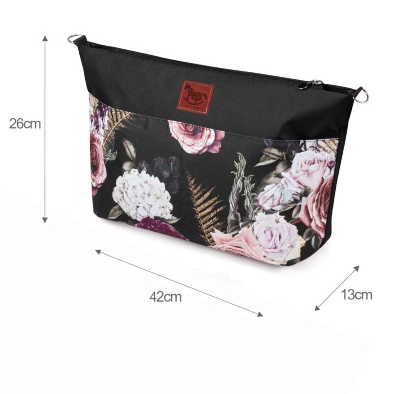 Torba wodoodporna do wózka shopper Róże w Paproci Black - obrazek 2