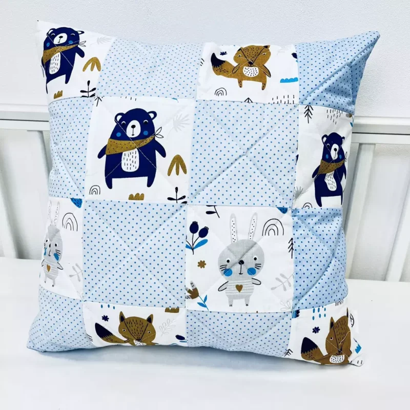 UNIKAT***Poszewka na poduszkę patchwork 40×40 Blue Bear blue