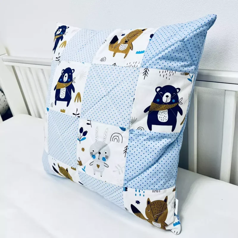 UNIKAT***Poszewka na poduszkę patchwork 40×40 Blue Bear blue - obrazek 2