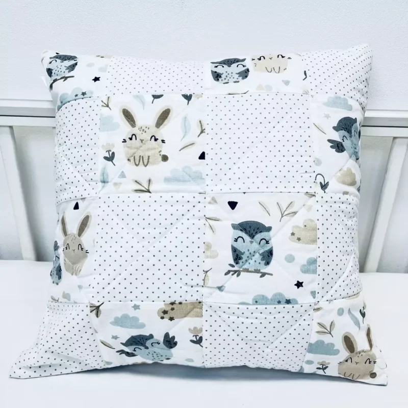 UNIKAT***Poszewka na poduszkę patchwork 40×40 Forest Friends white