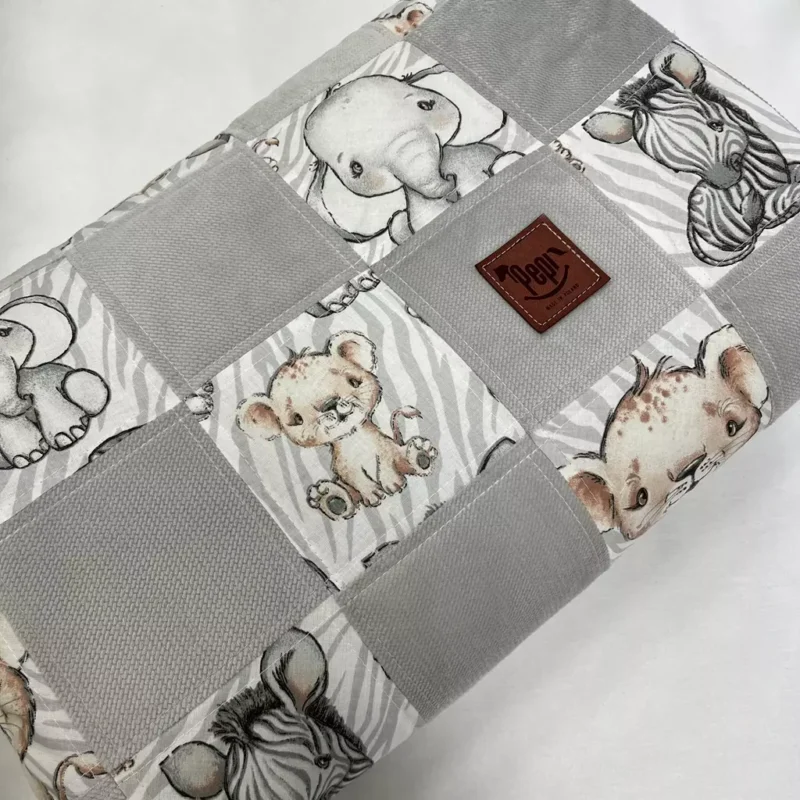 UNIKAT***Kołderka patchwork 95×137 Safari grey - obrazek 3