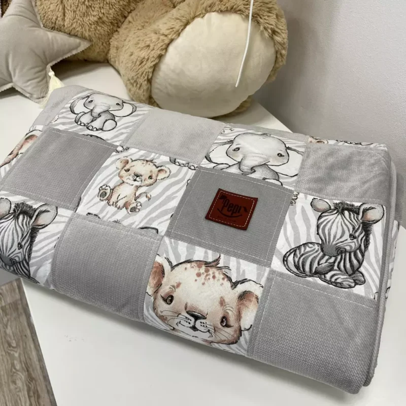 UNIKAT***Kołderka patchwork 95×137 Safari grey