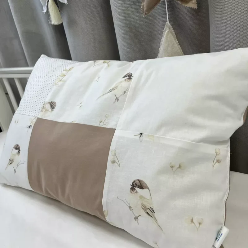UNIKAT***Poduszka patchwork 40×60 - Lovely Bird, cappucino, white