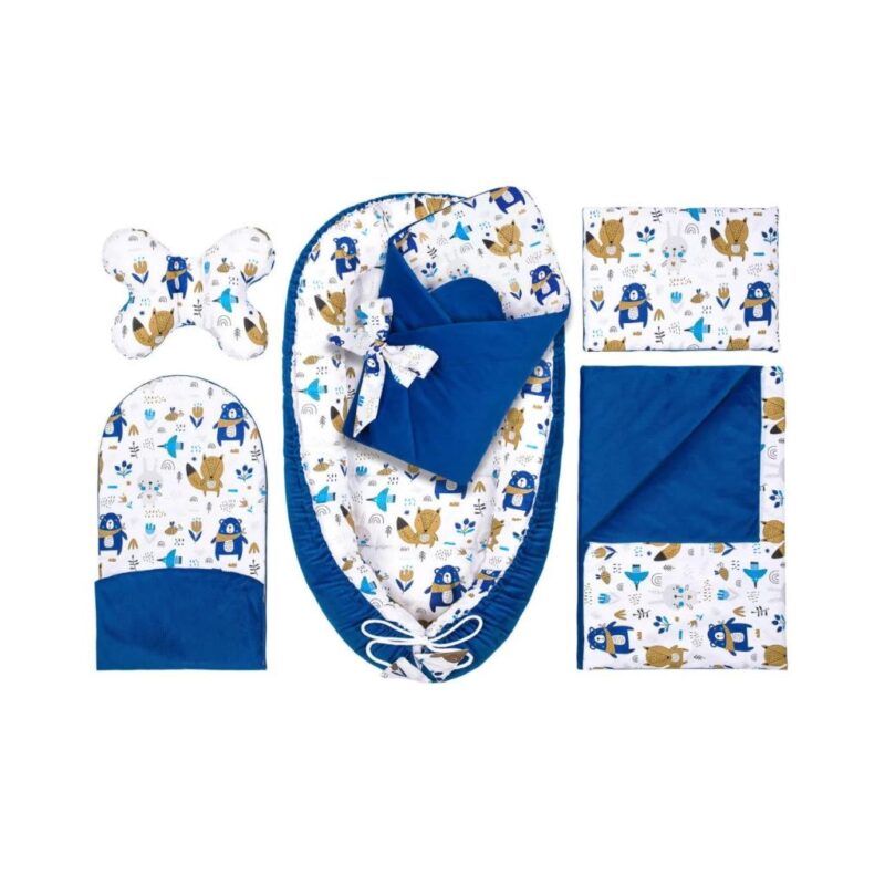 Wyprawka niemowlęca 6-elementowa - Blue Bear - bawełna/velvet