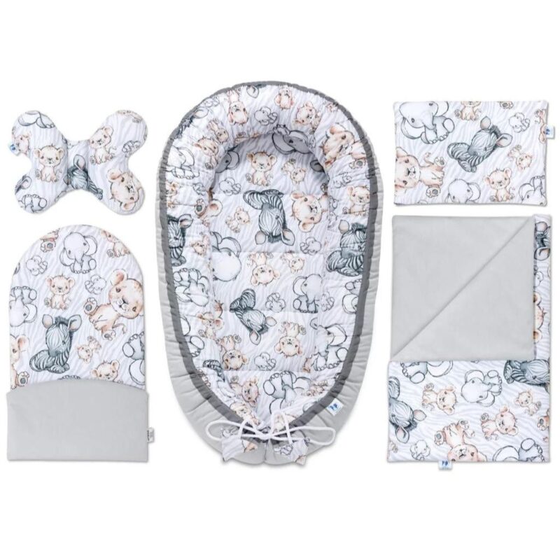 Wyprawka niemowlęca 5-elementowa - Safari grey - bawełna/velvet