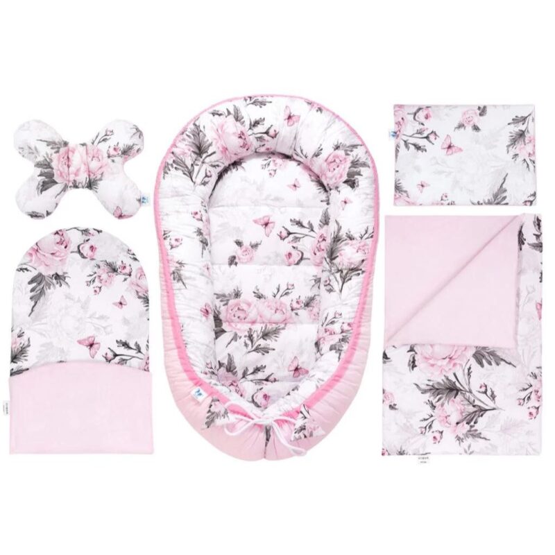 Wyprawka niemowlęca 5-elementowa - Pink Flowers - bawełna