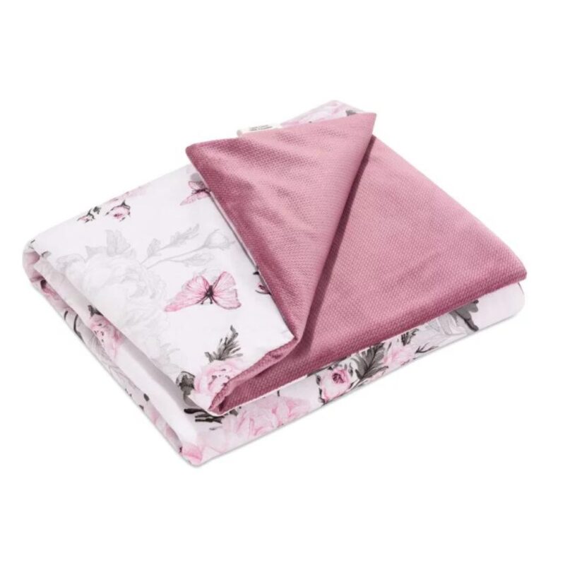 Zestaw poduszka 25x35 i kocyk 55x75 - Pink Flowers old rosa - bawełna/velvet - obrazek 2