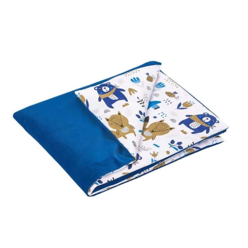 Zestaw poduszka 25x35 i kocyk 55x75 - Blue Bear - bawełna/velvet - obrazek 3