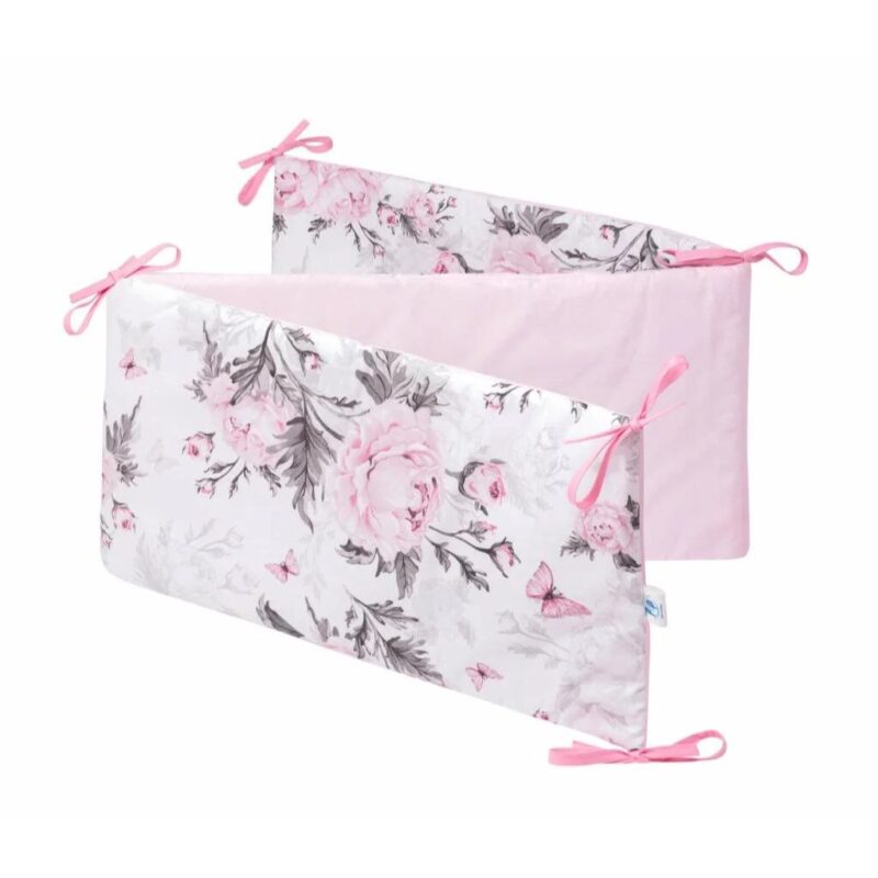 Zestaw 4-elementowy pościeli do łóżeczka 90×120 z prześcieradłem i ochraniaczem Pink Flowers - obrazek 6
