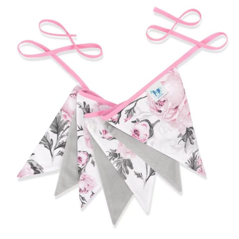 Girlanda Pink Flowers z velvetem grey