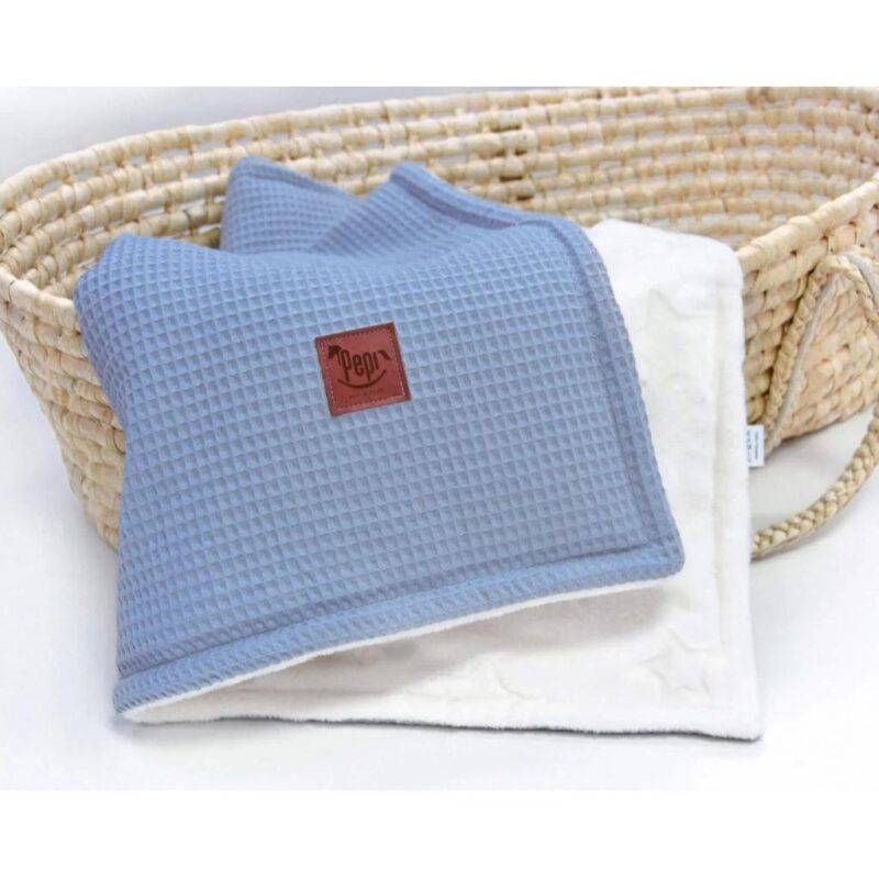 Dwustronny kocyk 75×100 z polaru minky i wafla jeans - obrazek 2