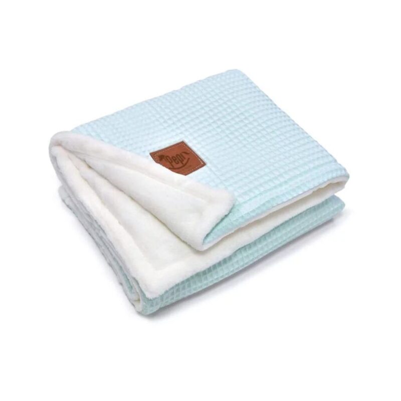Dwustronny kocyk 55×75 z polaru minky i wafla mint