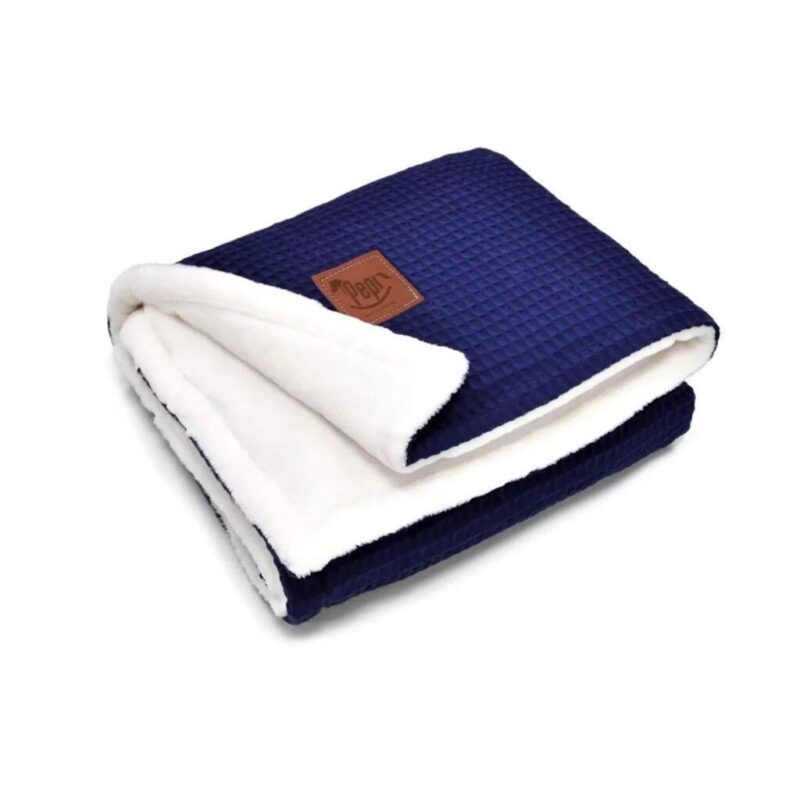 Dwustronny kocyk 55×75 z polaru minky i wafla midnight blue