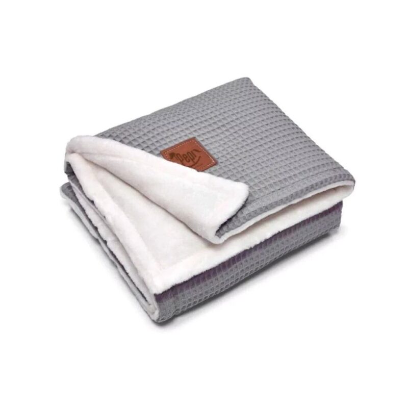 Dwustronny kocyk 55×75 z polaru minky i wafla grey