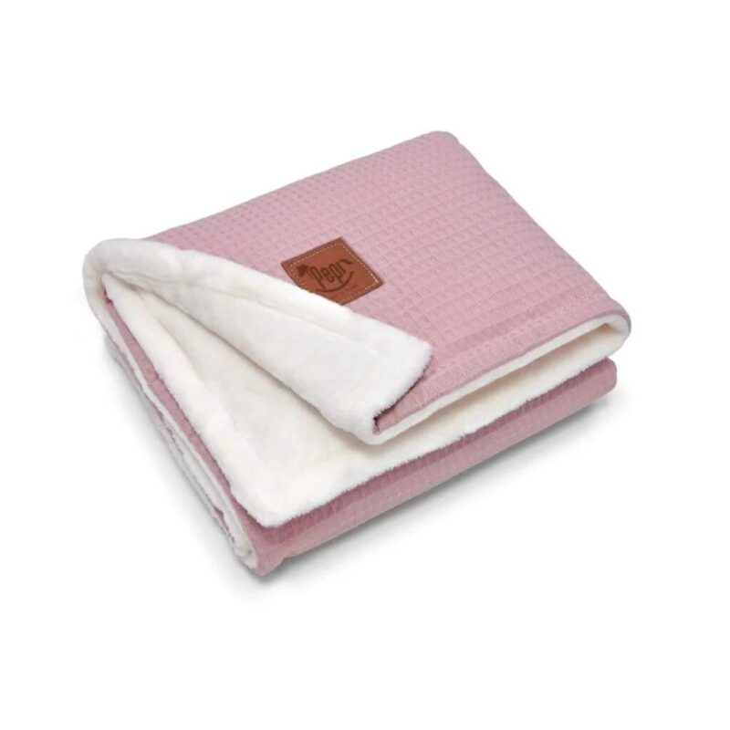 Dwustronny kocyk 55×75 z polaru minky i wafla pastel pink