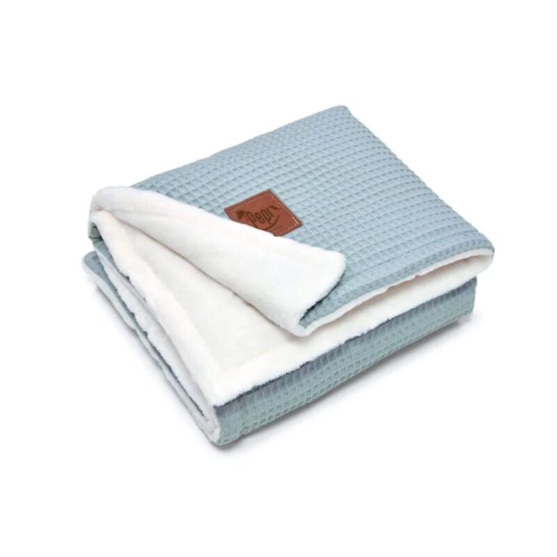 Dwustronny kocyk 55×75 z polaru minky i wafla sea mint