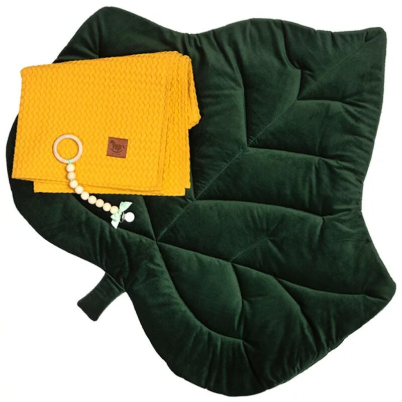 Mata do zabawy liść z velvetem dark green - obrazek 2