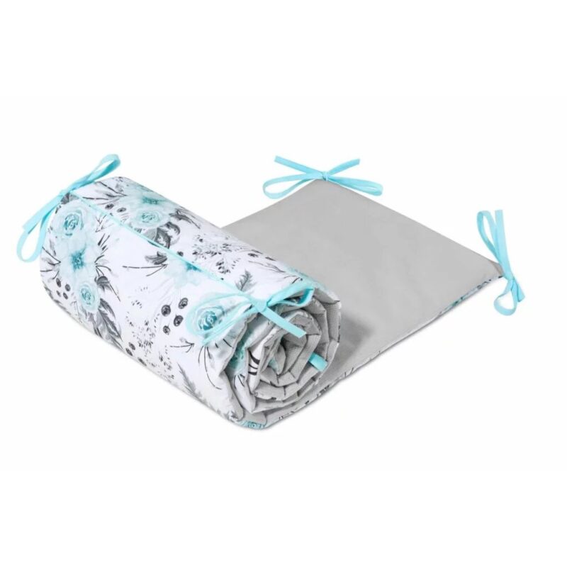 Ochraniacz do łóżeczka Garden Mint z velvetem grey - obrazek 2