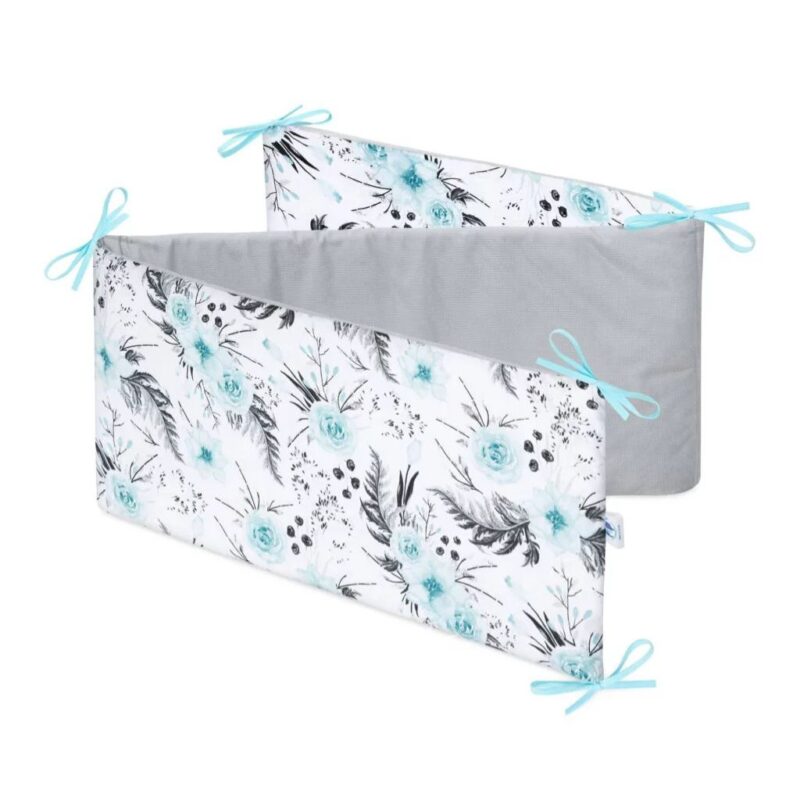 Ochraniacz do łóżeczka Garden Mint z velvetem grey