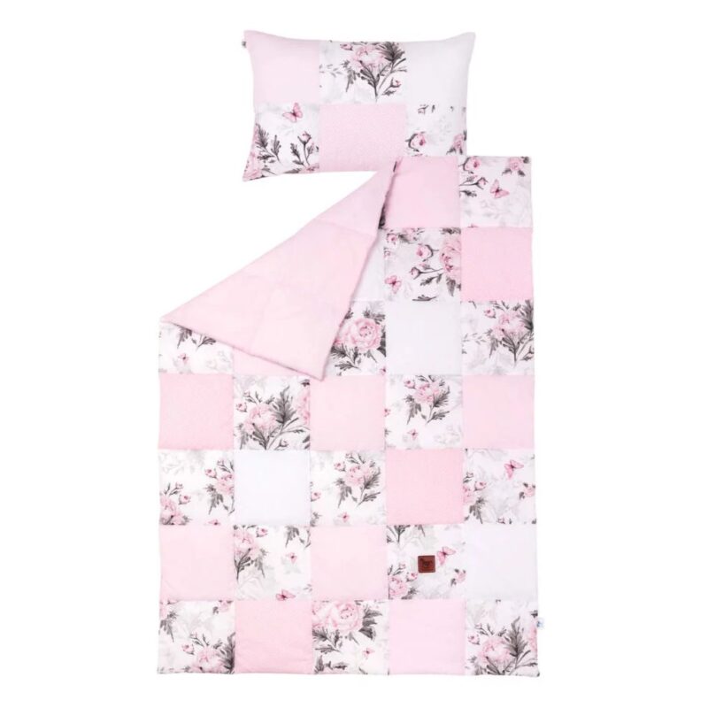 Kołderka patchwork 100×140 z poszewką na poduszkę 40×60 Pink Flowers - obrazek 3