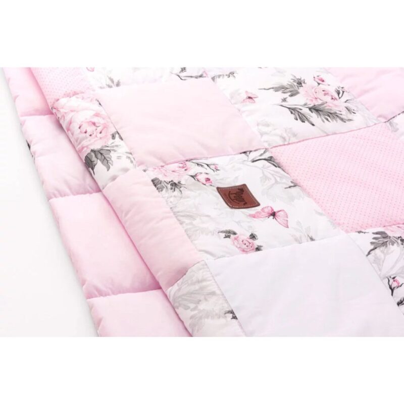 Kołderka patchwork 100×140 z poszewką na poduszkę 40×60 Pink Flowers - obrazek 4