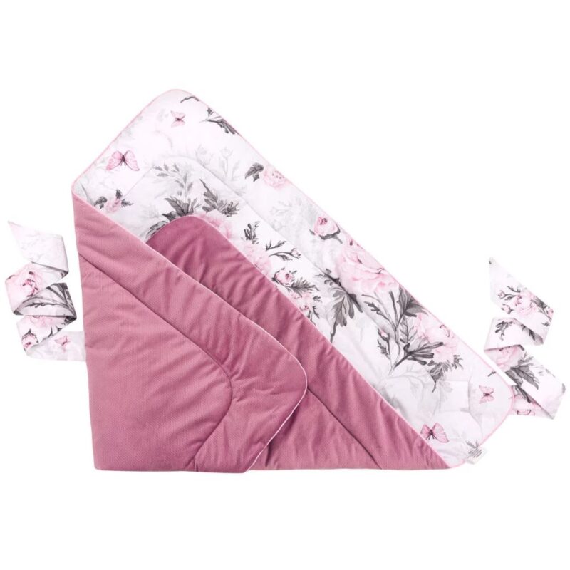 Zestaw kokon z rożkiem - Pink Flowers old rosa - bawełna/velvet - obrazek 5