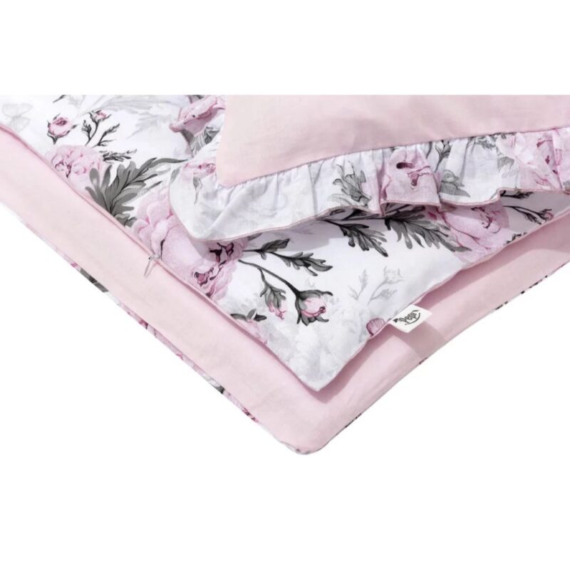 Komplet pościeli z falbanką - poszewka 40x60 i poszwa 100x135 Pink Flowers pink - obrazek 2