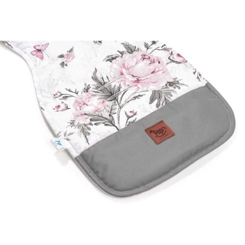 Wkładka do wózka z ochraniaczami na pasy Pink Flowers z velvetem grey - obrazek 3