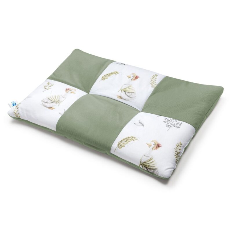 Płaska poduszka patchwork 60×40 - Lady Goose z velvetem sage