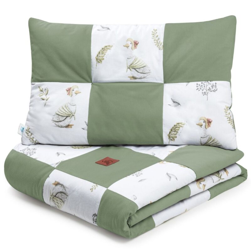 Kołderka patchwork 100×140 z płaską poduszką 40×60 Lady Goose z velvetem sage