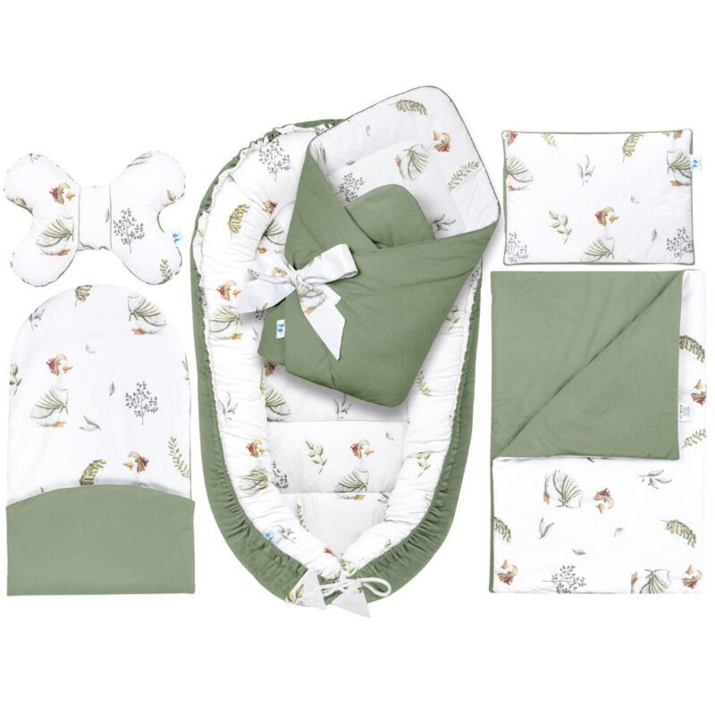 Wyprawka niemowlęca 6-elementowa - Lady Goose sage - bawełna/velvet