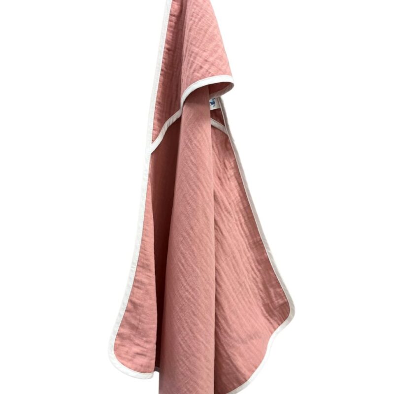 Ręcznik kąpielowy muślinowy Premium z kapturkiem Pink - obrazek 2