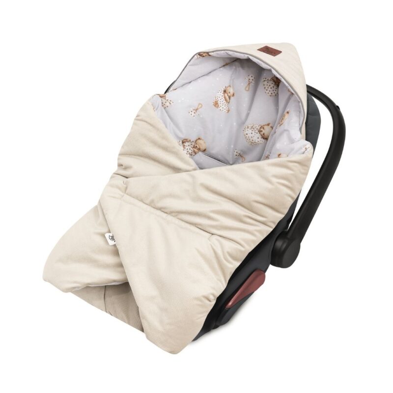 Otulacz do fotelika samochodowego - Sleeping Teddy Bear velvet cappucino - obrazek 2