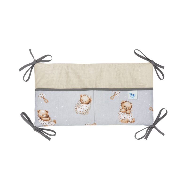Bawełniany organizer do łóżeczka 42×22 Sleeping Teddy Bear z velvetem cappucino
