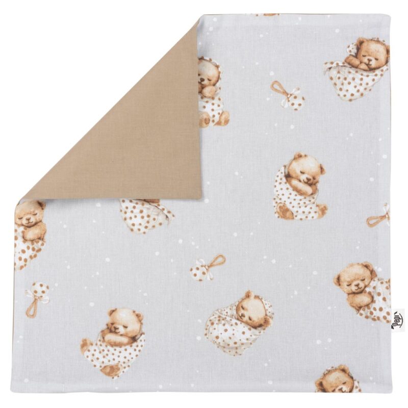 Bawełniana poszewka 40x40 na poduszkę z suwakiem Sleeping Teddy Bear cappucino - obrazek 2