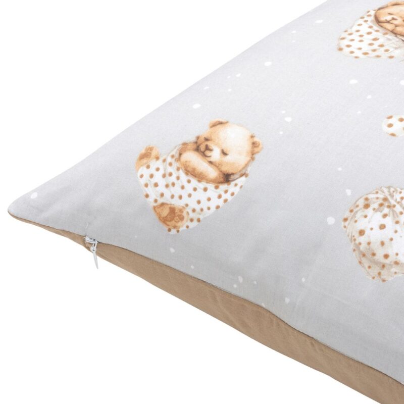 Bawełniana poszewka 40x40 na poduszkę z suwakiem Sleeping Teddy Bear cappucino - obrazek 3