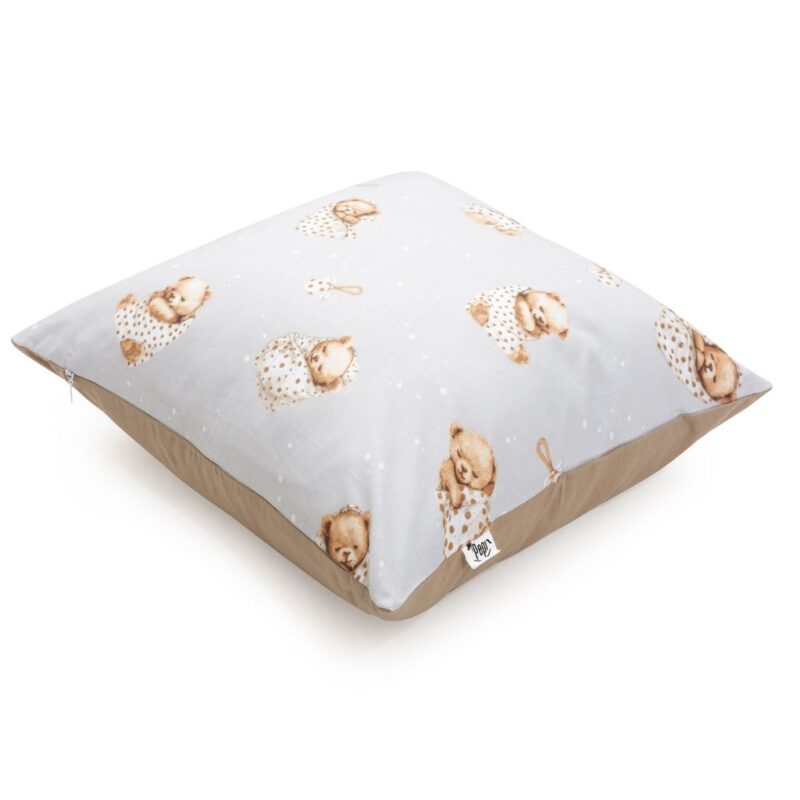 Bawełniana poszewka 40x40 na poduszkę z suwakiem Sleeping Teddy Bear cappucino - obrazek 4