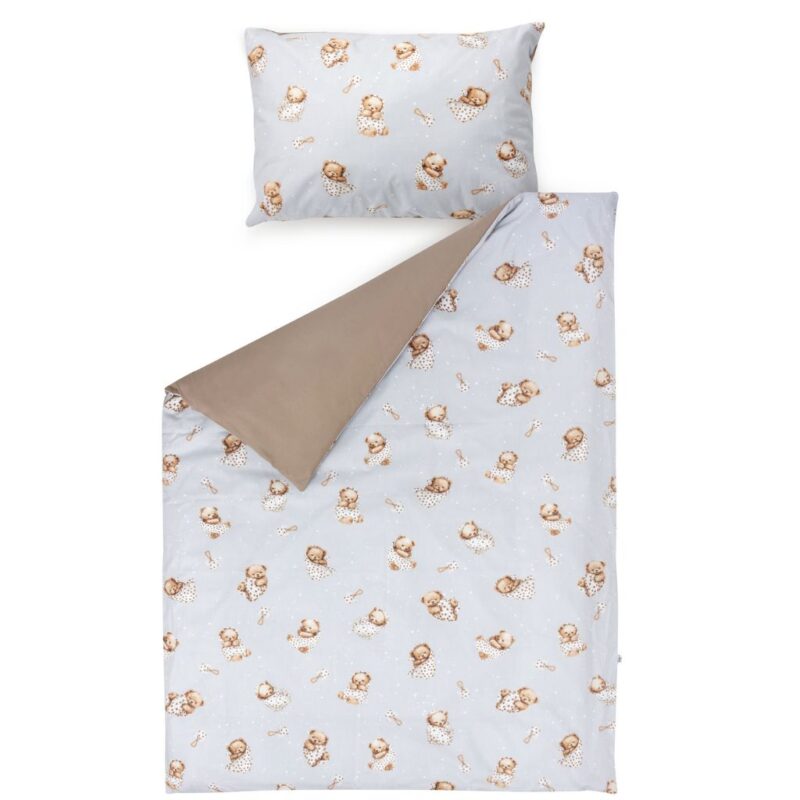 Zestaw 4-elementowy pościeli do łóżeczka 90×120 z prześcieradłem i ochraniaczem Sleeping Teddy Bear cappucino - obrazek 3