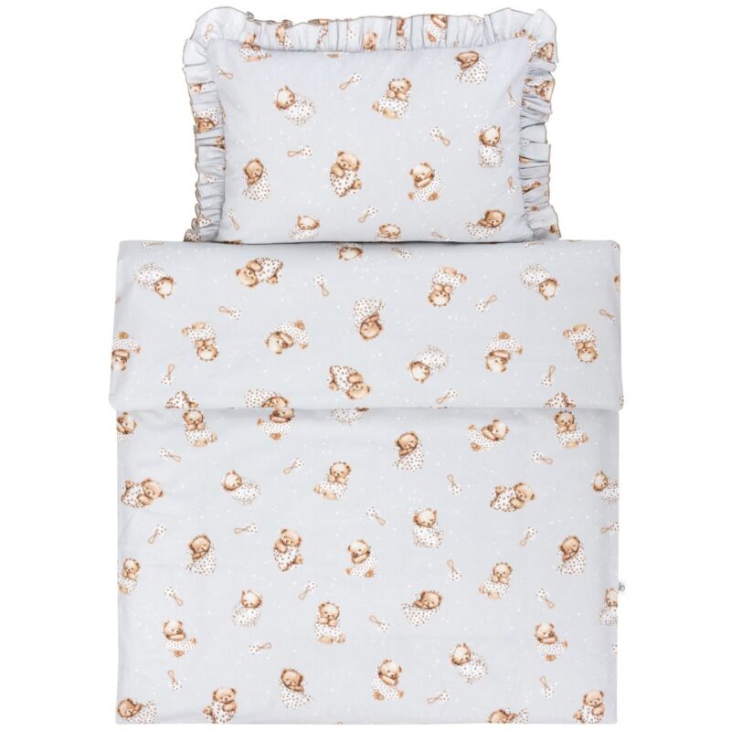 Komplet pościeli z falbanką - poszewka 40x60 i poszwa 100x135 Sleeping Teddy Bear - obrazek 2