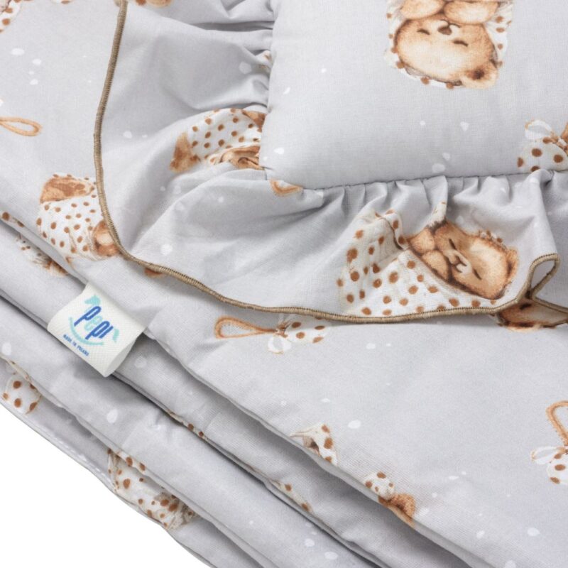 Komplet pościeli z falbanką - poszewka 40x60 i poszwa 100x135 Sleeping Teddy Bear - obrazek 3