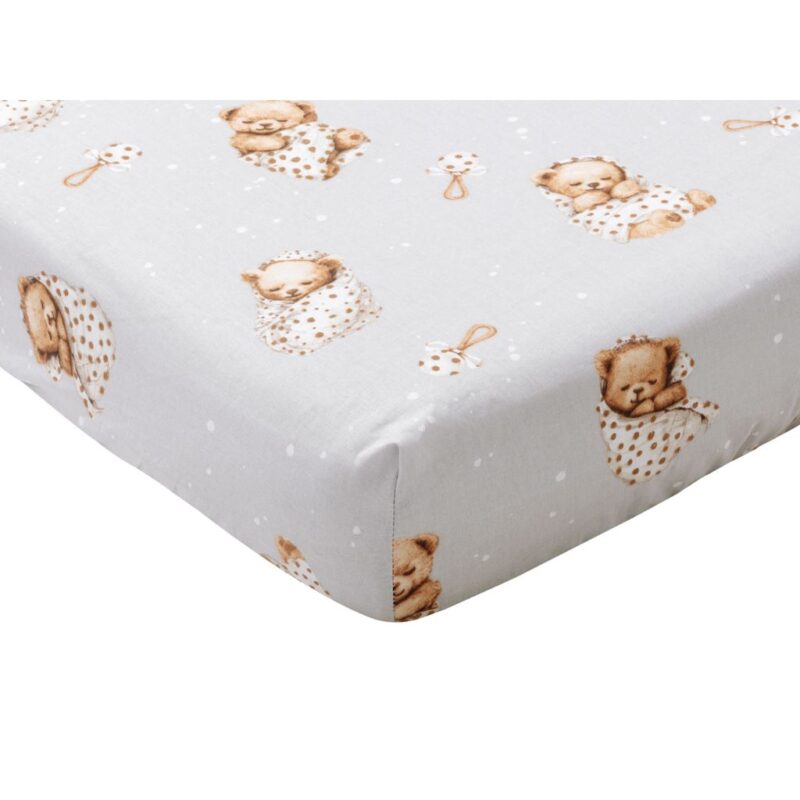 Bawełniane prześcieradło z gumką do łóżeczka 60x120 Sleeping Teddy Bear - obrazek 2