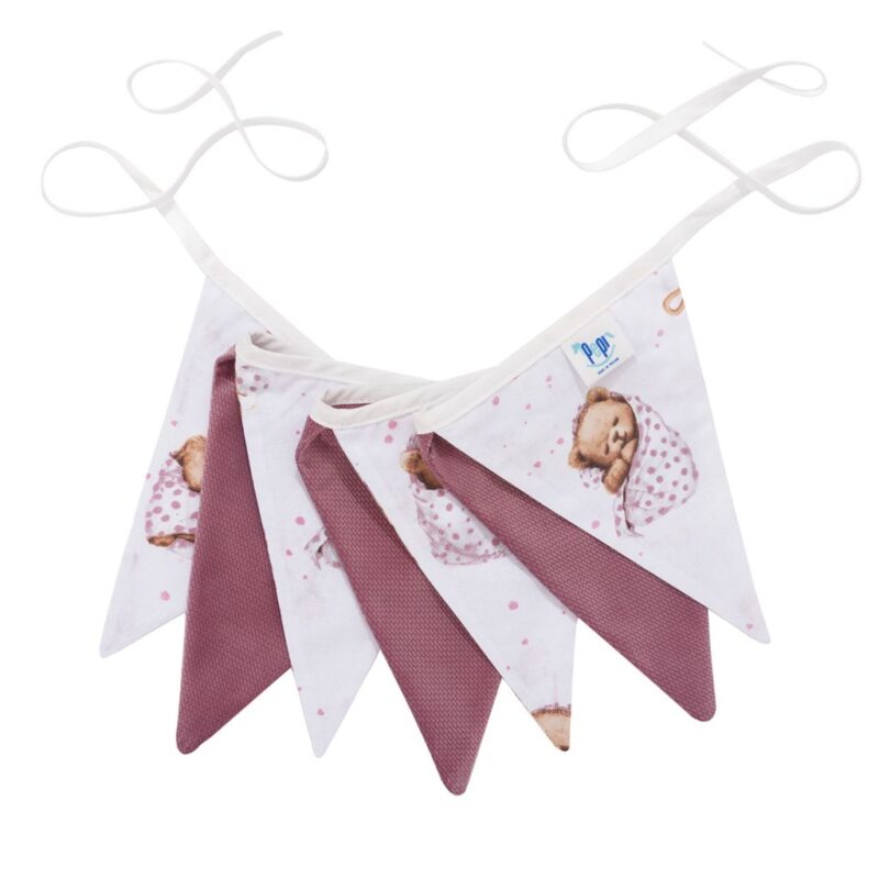 Girlanda White Sleeping Teddy Bear z velvetem old rosa