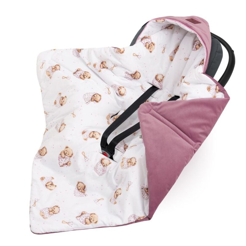 Otulacz do fotelika samochodowego - White Sleeping Teddy Bear old rosa