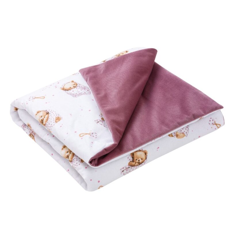 Kołderka 75×100 - White Sleeping Teddy Bear - bawełna/velvet