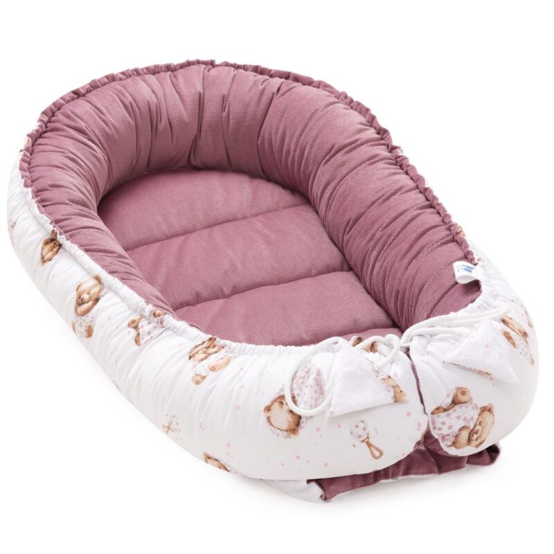 Zestaw kokon z rożkiem - White Sleeping Teddy Bear old rosa - bawełna/velvet - obrazek 3