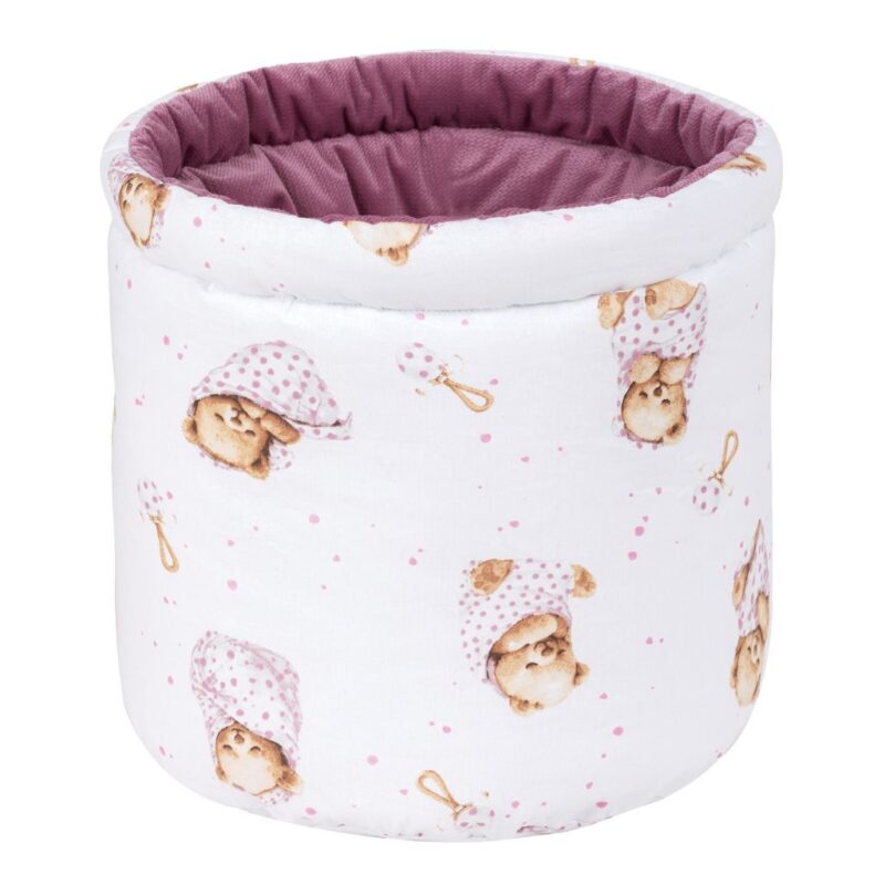 Koszyk Pojemnik z Materiału na Akcesoria dla Niemowlaka White Sleeping Teddy Bear z velvetem old rosa - obrazek 2