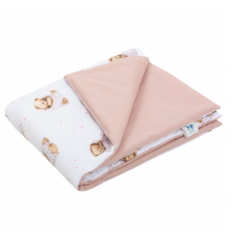 Zestaw poduszka 25x35 i kocyk 55x75 - White Sleeping Teddy Bear - bawełna - obrazek 3