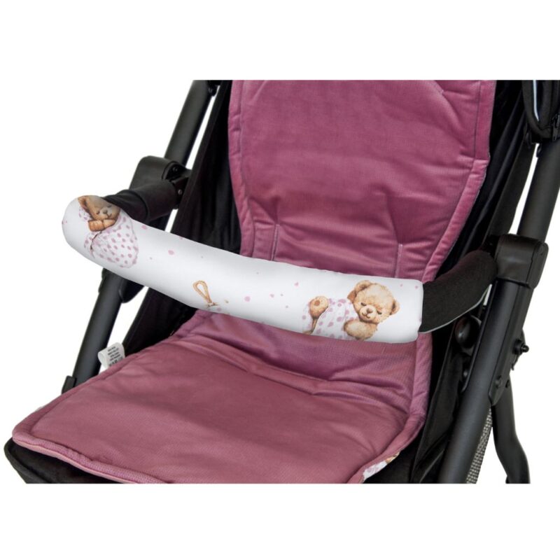 Ochraniacz na pałąk do wózka spacerowego White Sleeping Teddy Bear z velvetem