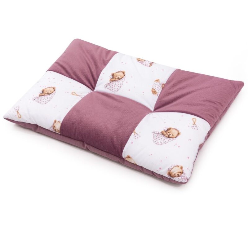 Płaska poduszka patchwork 60×40 - White Sleeping Teddy Bear z velvetem