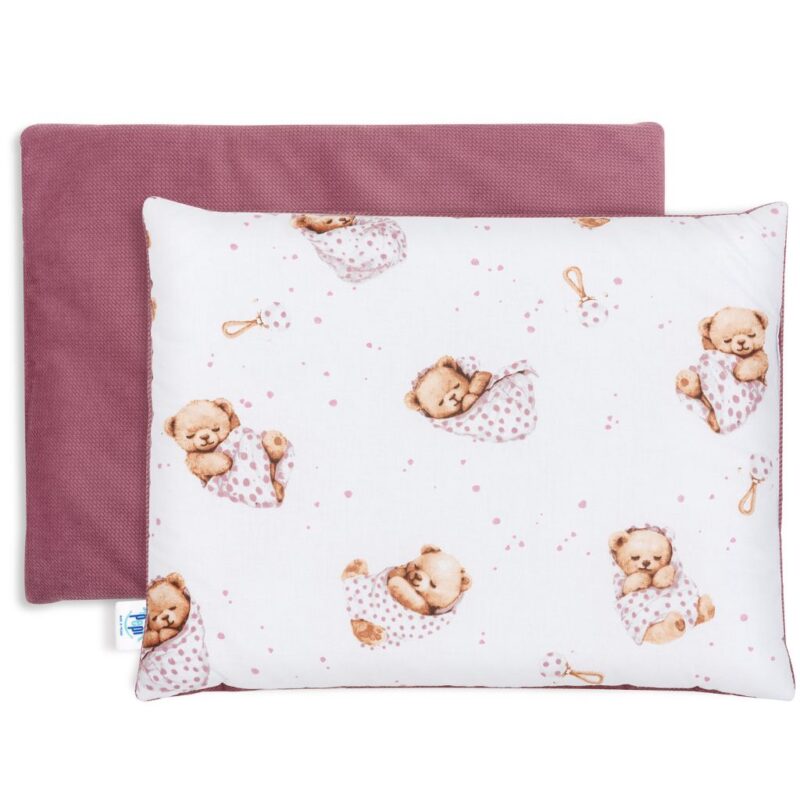 Zestaw poduszka 25x35 i kocyk 55x75 - White Sleeping Teddy Bear - bawełna/velvet - obrazek 3